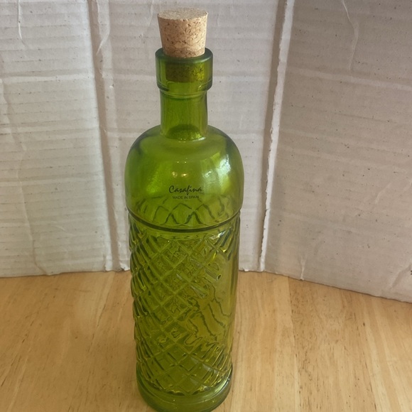 Beautiful green glass decorative or useful bottle. Made in Spain. NWOT. - Picture 2 of 4